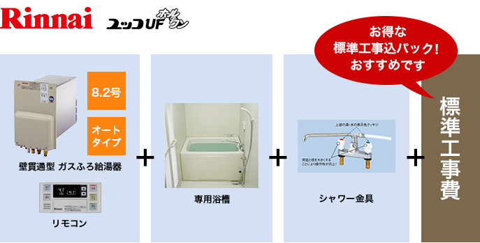 ガス Rinnai風呂給湯器 RUF-HV82SA 壁貫通型 風呂釜 団地 - その他